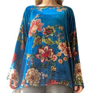 Johnny Was velvet gorgeous Blue Top with Flowers